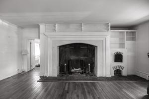 Mantel and spit rack in kitchen; ca. 1796-1800